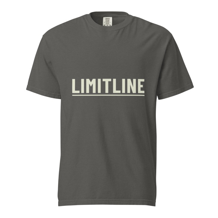 Pepper garment-dyed heavyweight T-shirt with a light LimitLine wordmark printed across the chest.